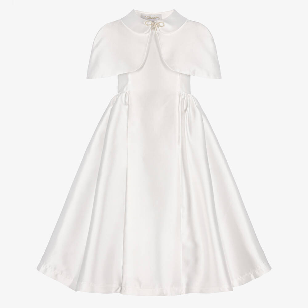 Mama Luma-Girls White Satin Dress with Cape | Childrensalon