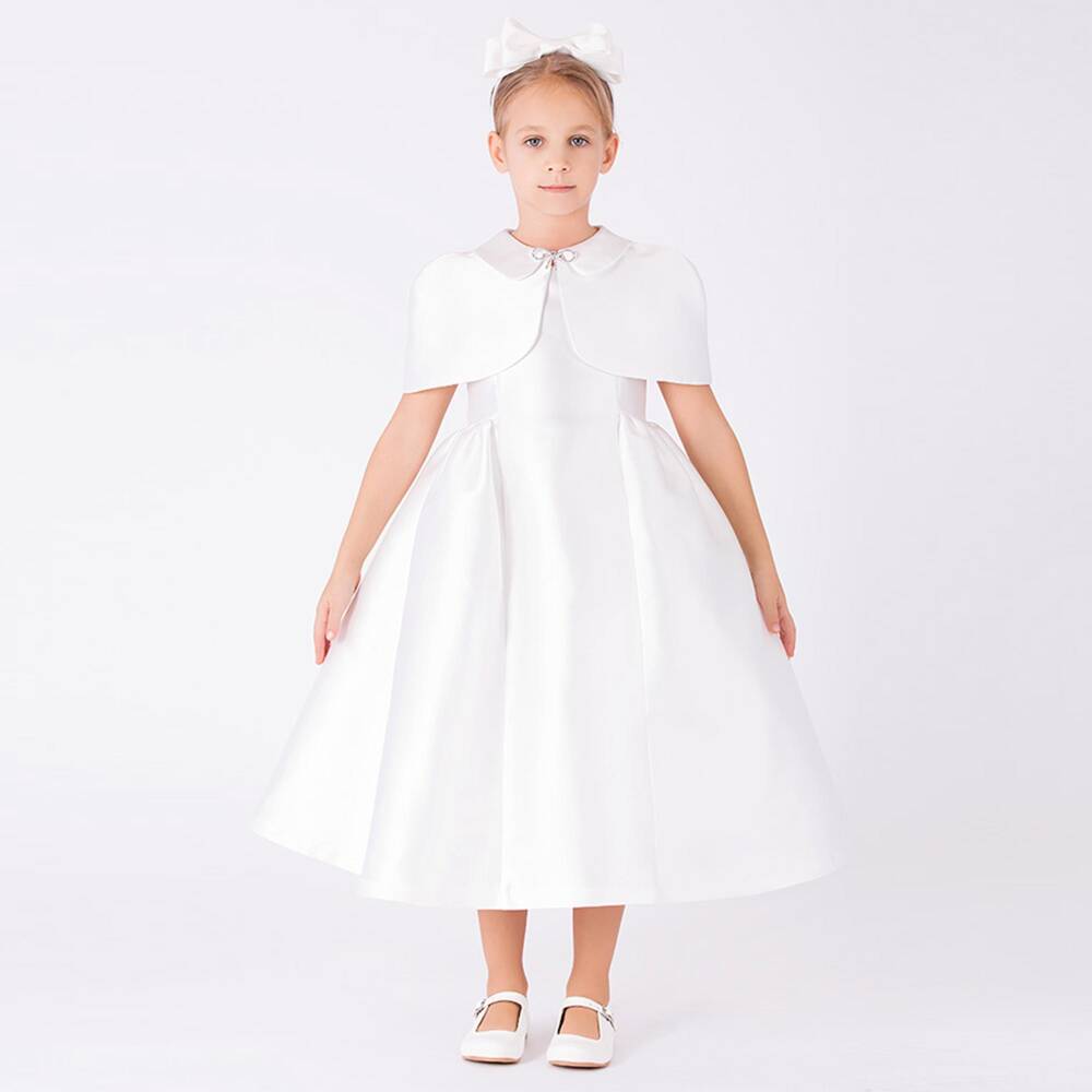 Mama Luma-Girls White Satin Dress with Cape | Childrensalon