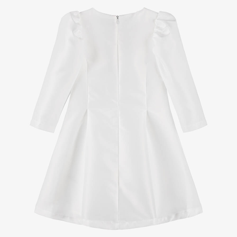 Mama Luma-Girls White Satin Dress with Pink Floral Accents | Childrensalon