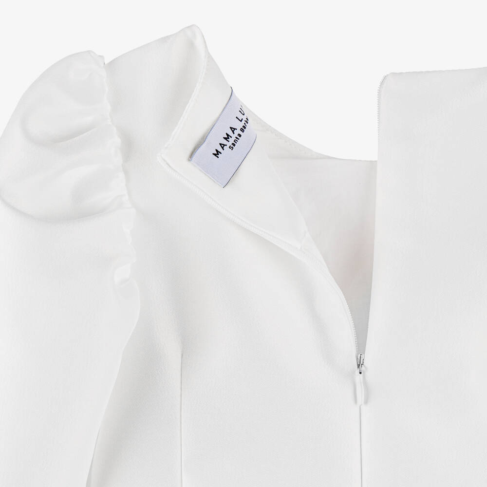 Mama Luma-Girls White Satin Dress with Pink Floral Accents | Childrensalon