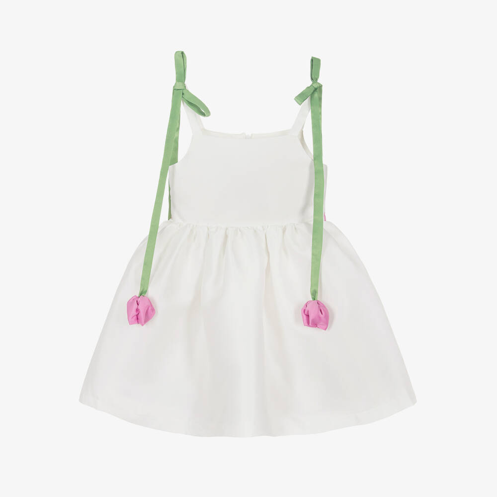 Mama Luma-Girls White Satin Dress with Tulips | Childrensalon