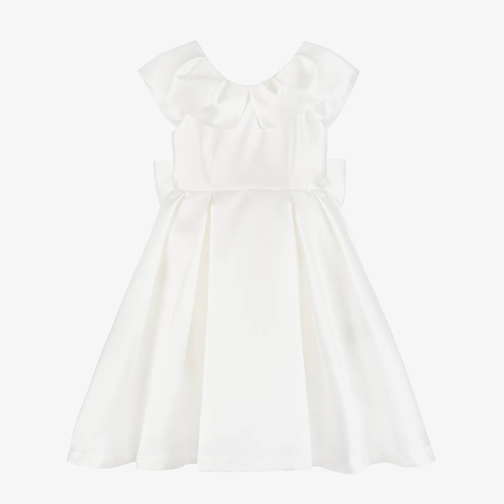 Mama Luma-Платье белое атласное с широким воротником для девочек | Childrensalon