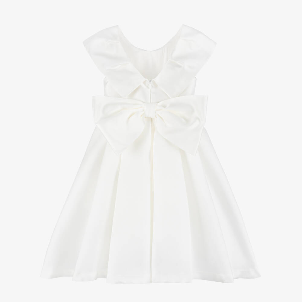 Mama Luma-Платье белое атласное с широким воротником для девочек | Childrensalon