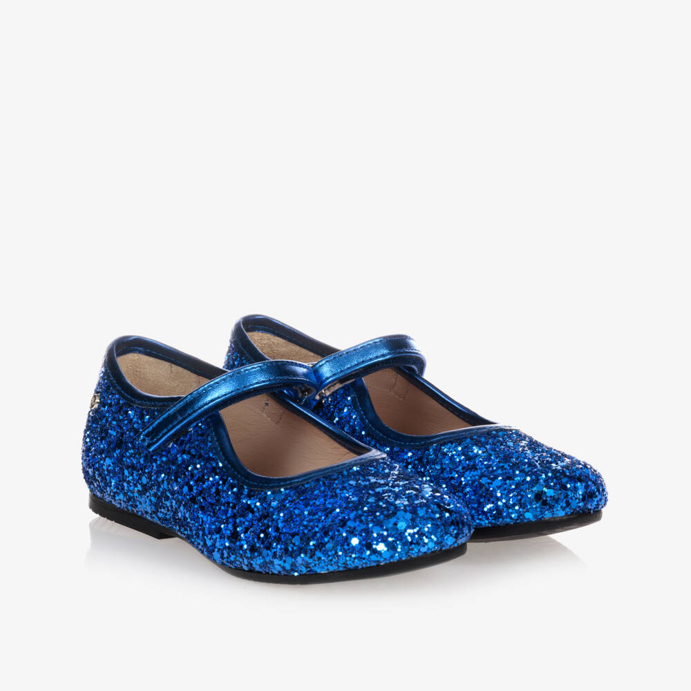 Manuela de Juan-حذاء جلد أزرق لامع  مزين بالترتر للفتيات | Childrensalon