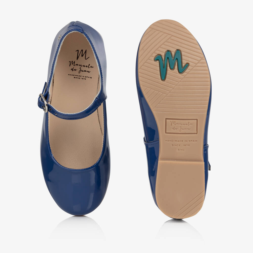 Manuela de Juan-Girls Blue Patent Leather Ballerina Pumps | Childrensalon
