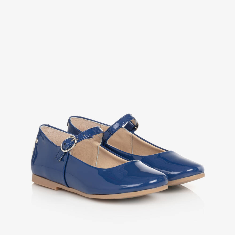 Manuela de Juan-Girls Blue Patent Leather Ballerina Pumps | Childrensalon