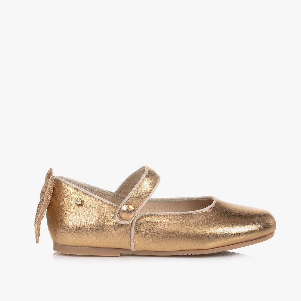 Manuela de Juan-Girls Gold Leather Shoes | Childrensalon