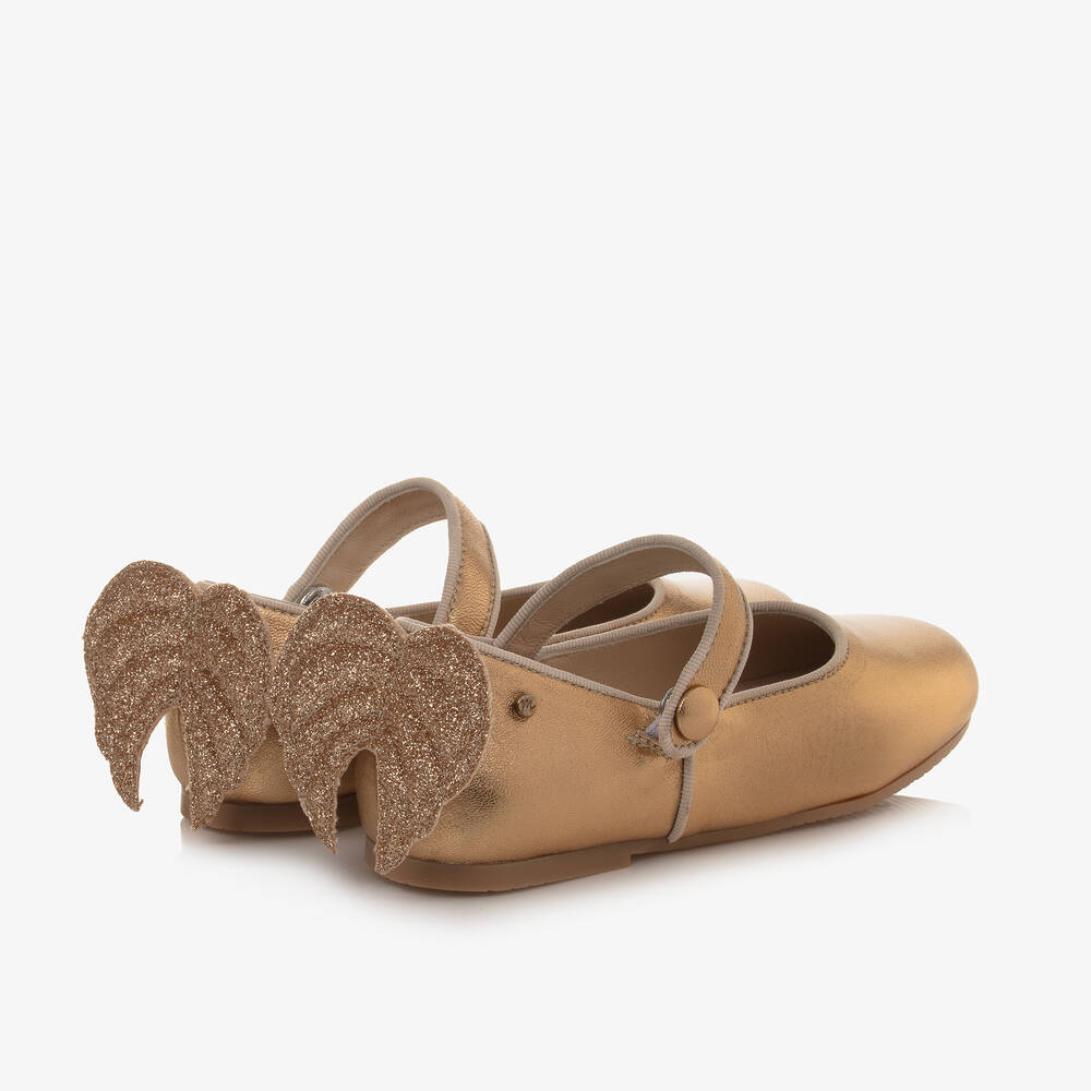 Manuela de Juan-Girls Gold Leather Shoes | Childrensalon