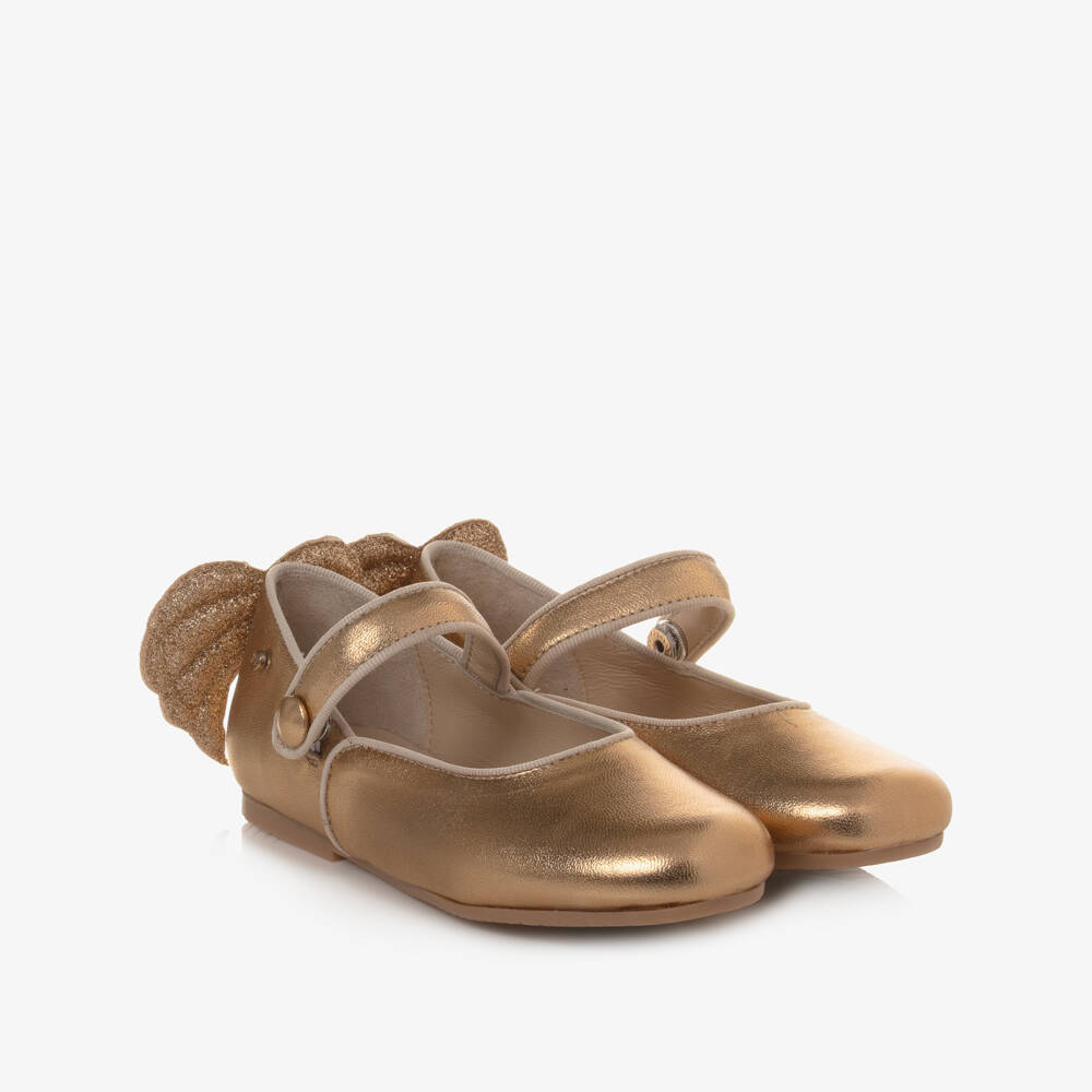 Manuela de Juan-Girls Gold Leather Shoes | Childrensalon