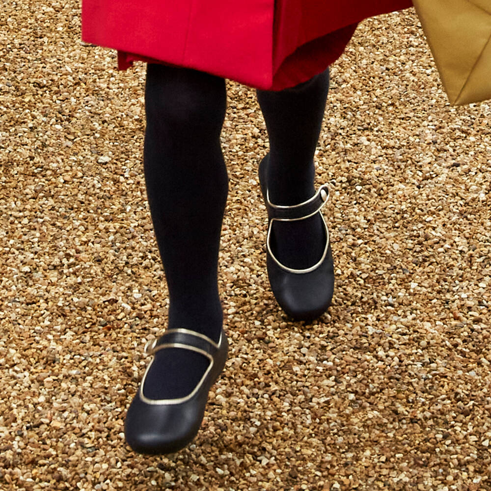 Manuela de Juan-Girls Navy Blue Leather Pumps | Childrensalon