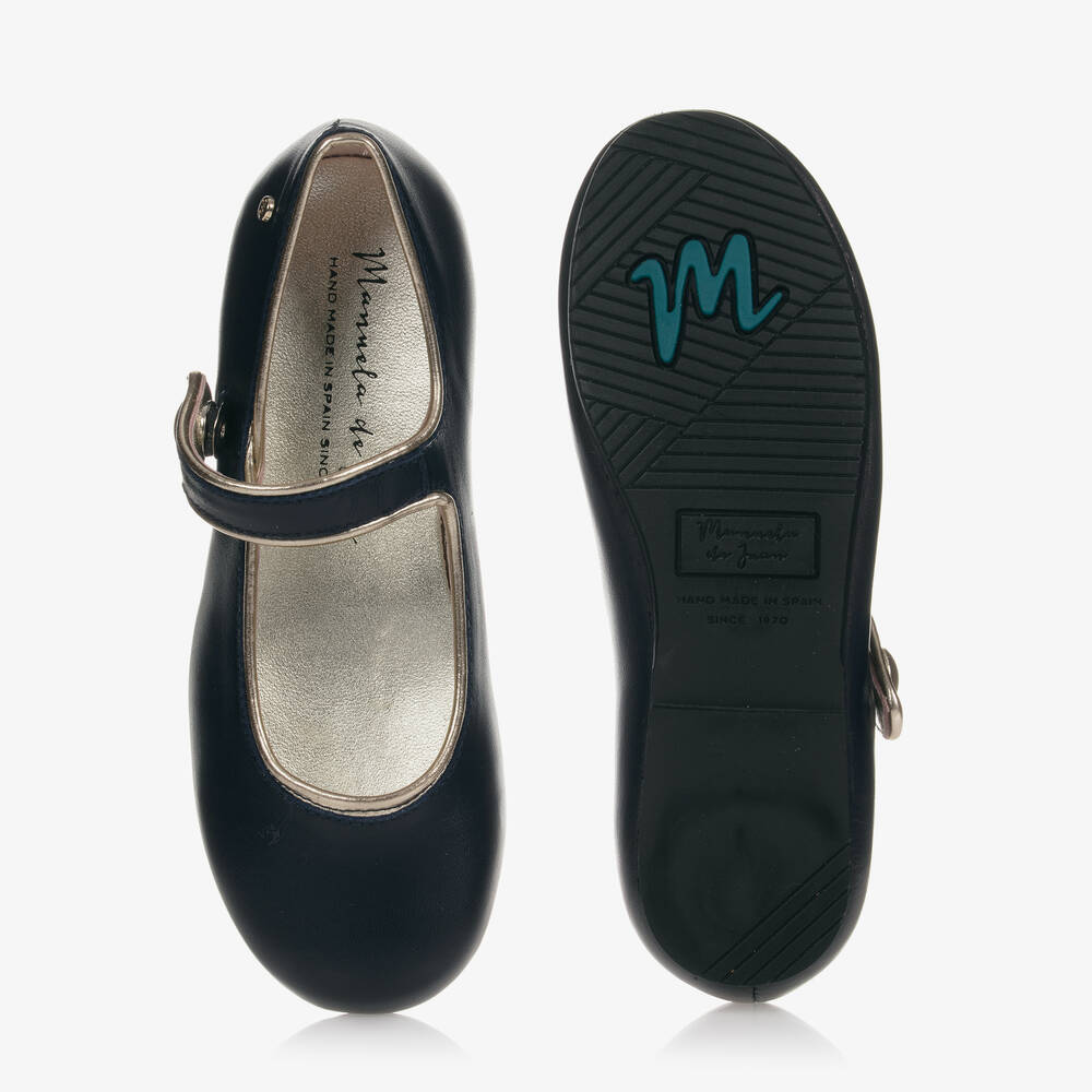 Manuela de Juan-حذاء باليرينا جلد لون كحلي للبنات | Childrensalon