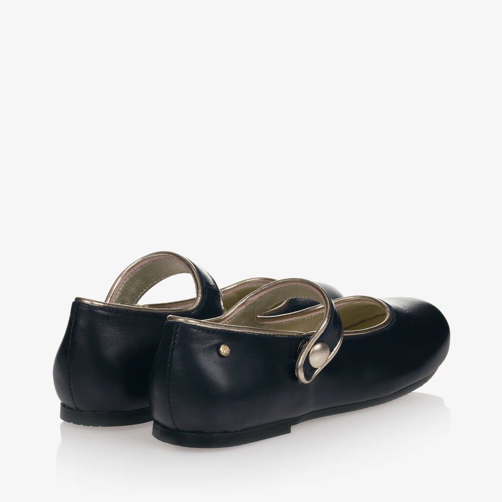 Manuela de Juan-حذاء باليرينا جلد لون كحلي للبنات | Childrensalon