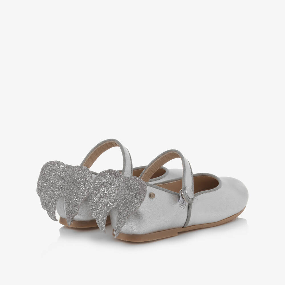 Manuela de Juan-حذاء بمب جلد لامع لون فضّي للبنات | Childrensalon