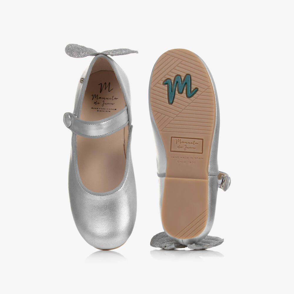 Manuela de Juan-حذاء بمب جلد لامع لون فضّي للبنات | Childrensalon