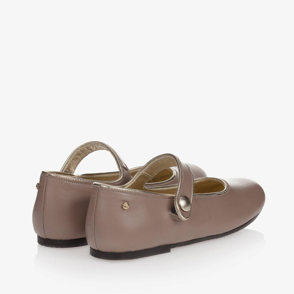 Manuela de Juan-Girls Taupe Leather Pumps | Childrensalon