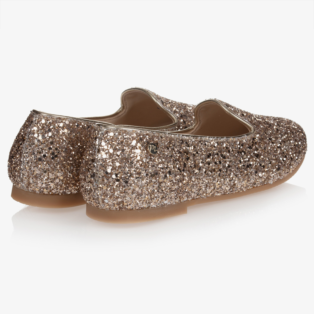 Manuela de Juan-Gold Glitter Leather Shoes | Childrensalon