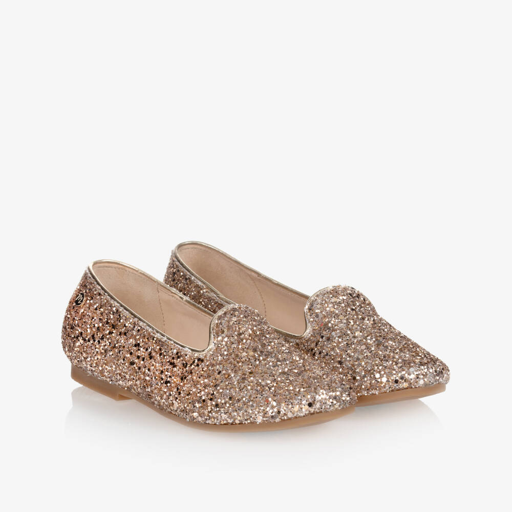 Manuela de Juan-Gold Glitter Leather Shoes | Childrensalon