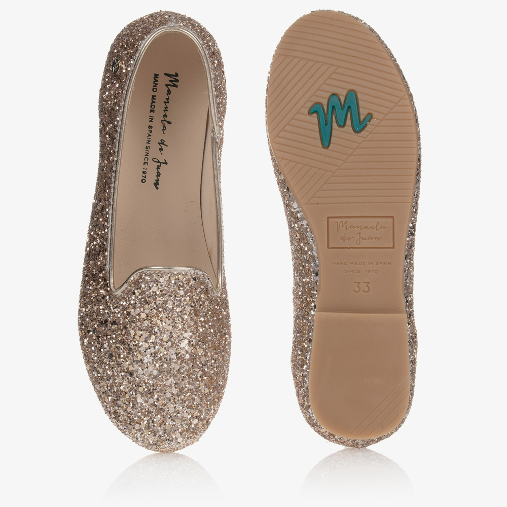 Manuela de Juan-Gold Glitter Leather Shoes | Childrensalon