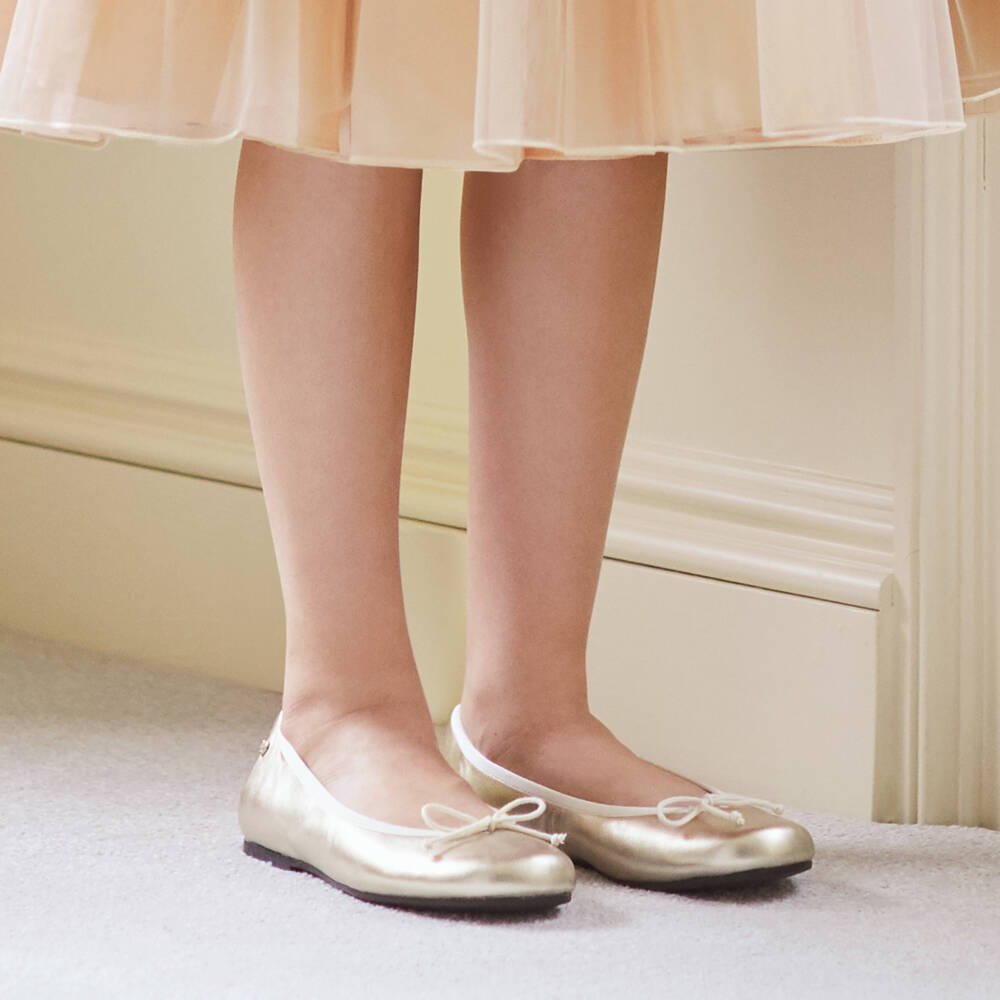 Manuela de Juan-Gold Leather Ballerina Flats | Childrensalon