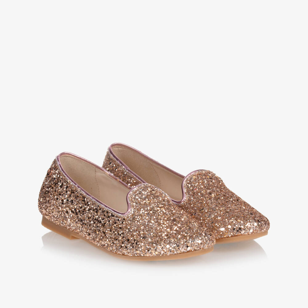 Manuela de Juan-Rose Gold Glitter Leather Shoes | Childrensalon