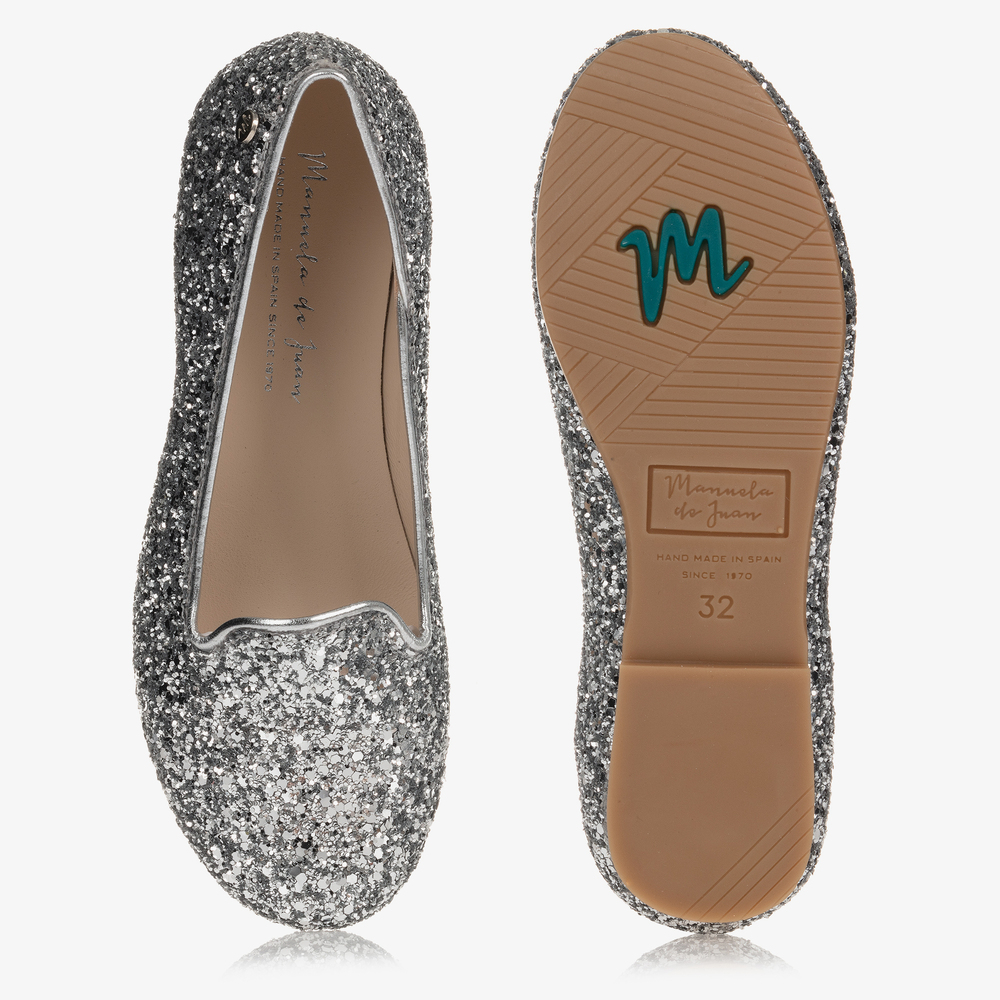 Manuela de Juan-Серебристые кожаные туфли с блестками | Childrensalon
