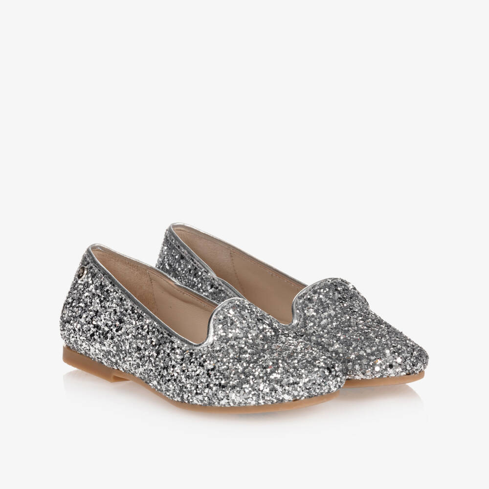 Manuela de Juan-Silver Glitter Leather Shoes | Childrensalon