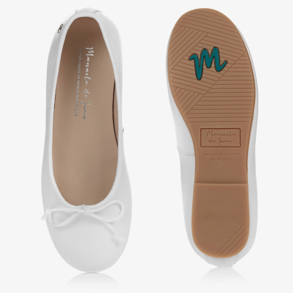 Manuela de Juan-White Leather Ballerina Flats | Childrensalon