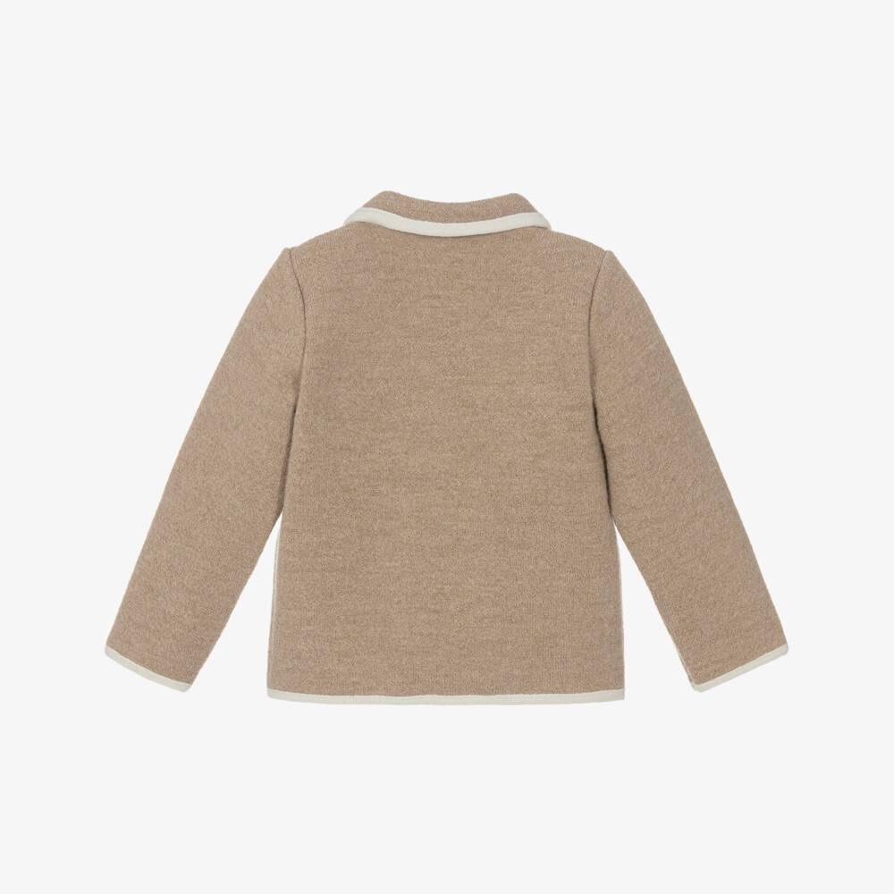 Marae Kids-جاكيت صوف مارينو بأزرار فلورين لون بيج للأولاد | Childrensalon