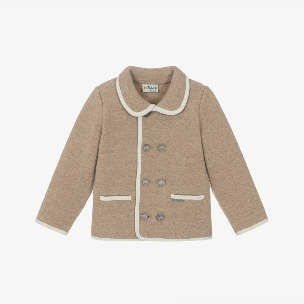 Marae Kids-Boys Beige Merino Wool Jacket with Silver Florin Buttons | Childrensalon