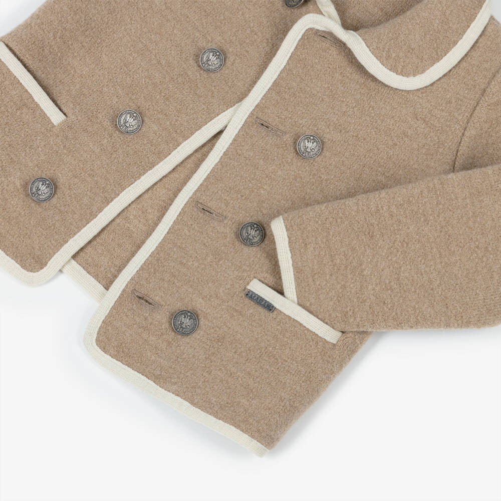 Marae Kids-جاكيت صوف مارينو بأزرار فلورين لون بيج للأولاد | Childrensalon