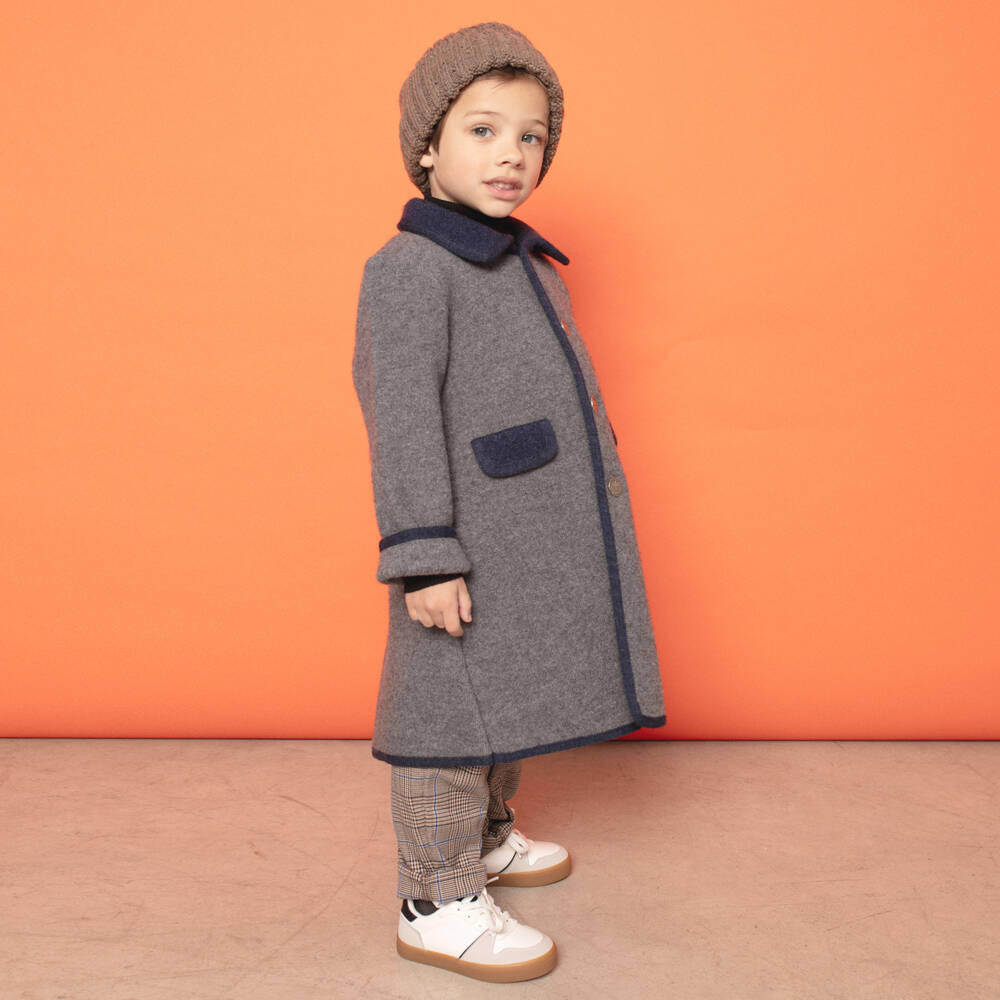 Marae Kids-Пальто серое из мериносовой шерсти с серебряными пуговицами для мальчиков | Childrensalon
