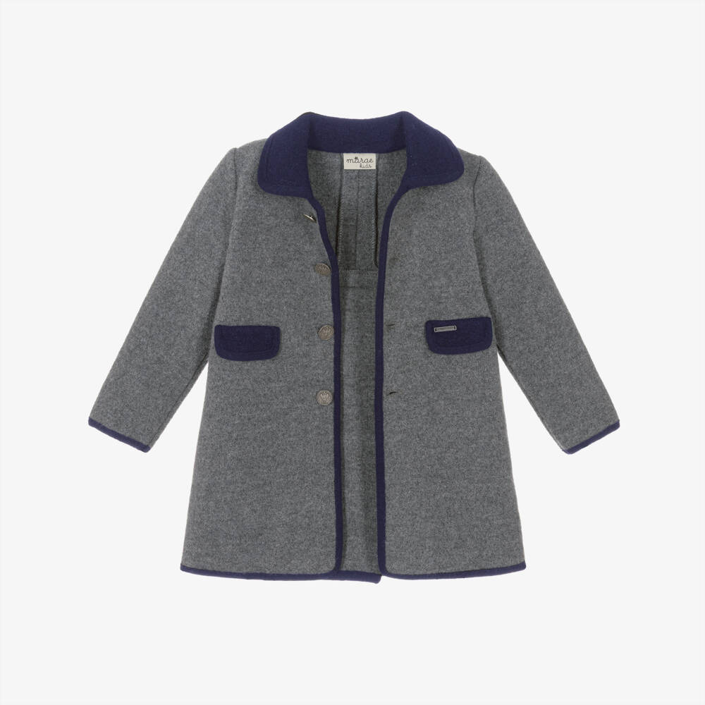 Marae Kids-Пальто серое из мериносовой шерсти с серебряными пуговицами для мальчиков | Childrensalon