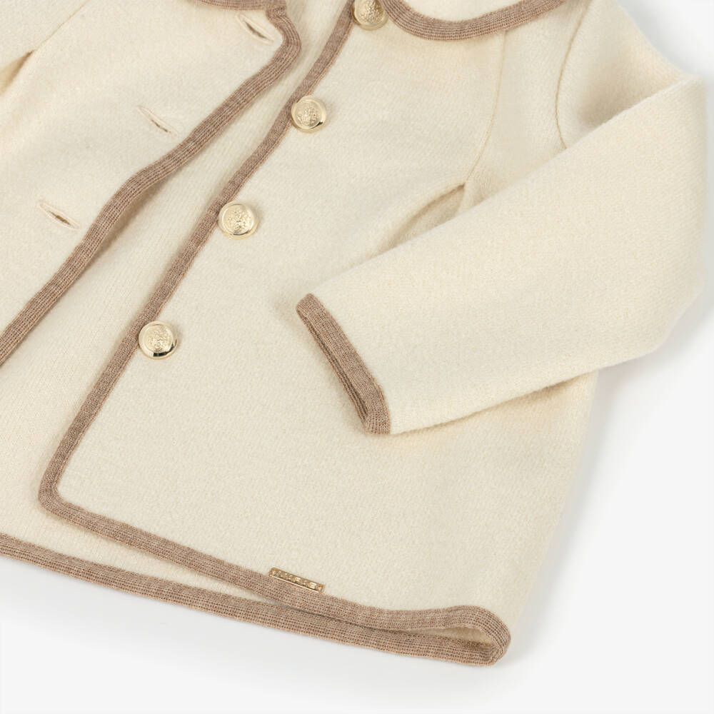 Marae Kids-Жакет кремовый из мериносовой шерсти с золотыми пуговицами для девочек | Childrensalon
