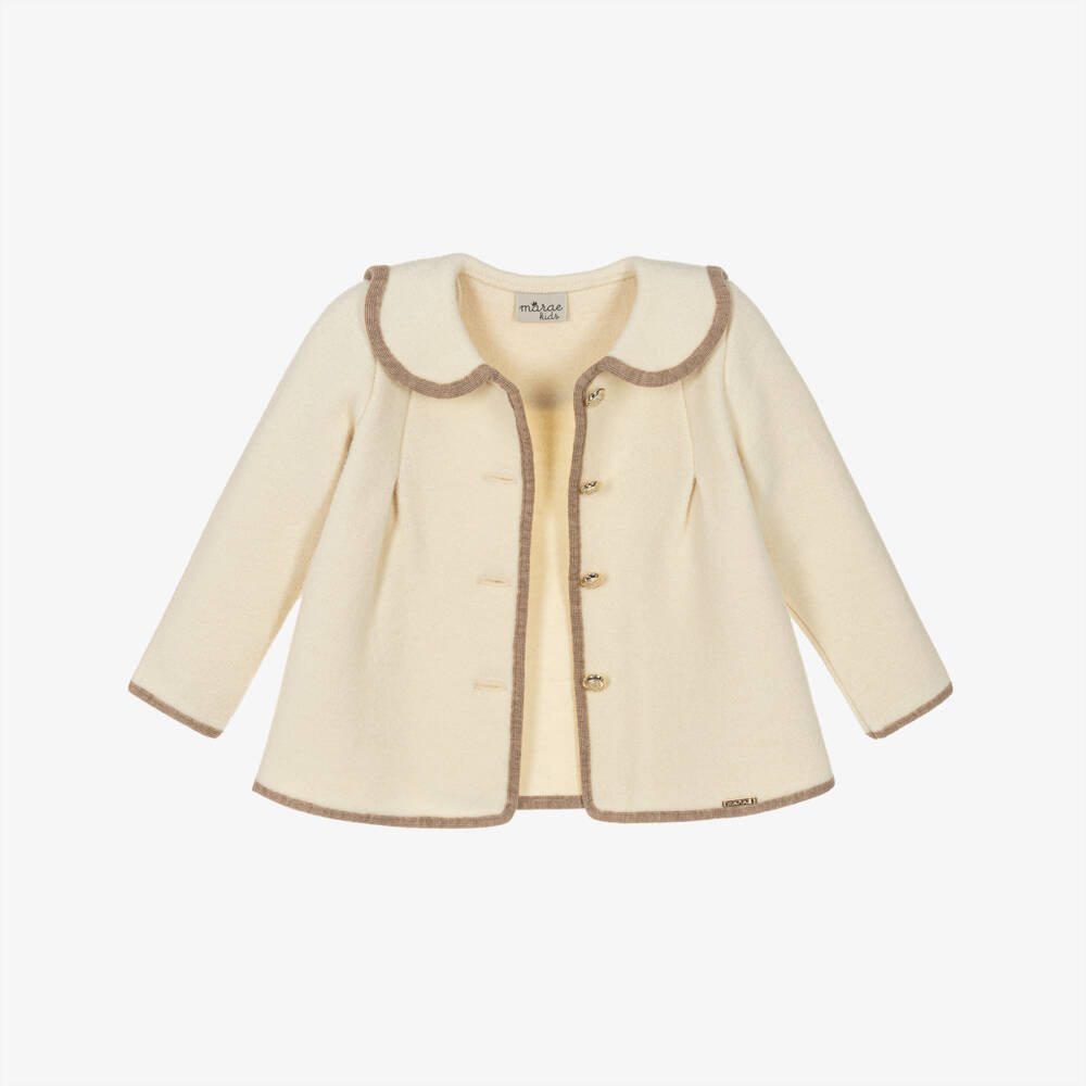 Marae Kids-Жакет кремовый из мериносовой шерсти с золотыми пуговицами для девочек | Childrensalon