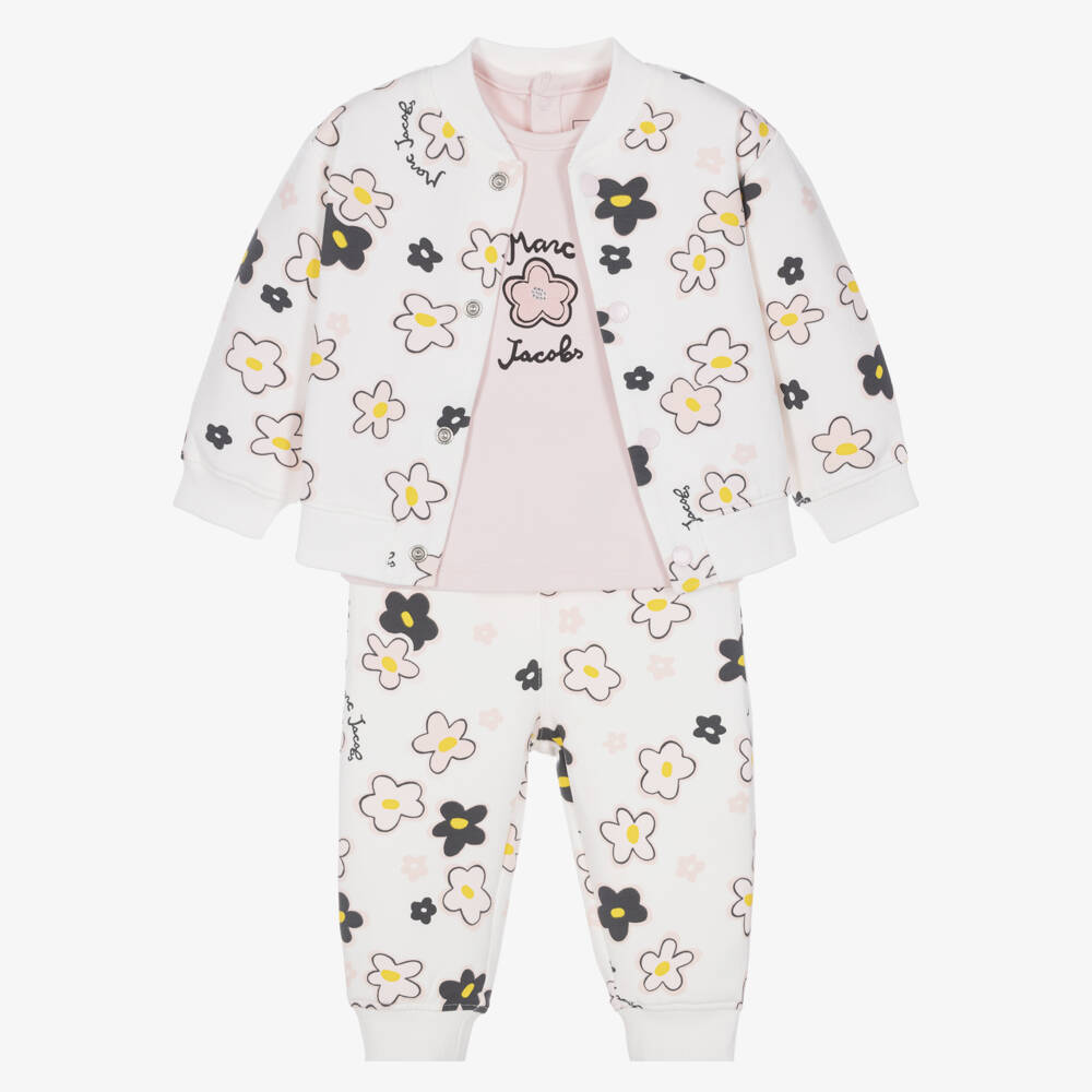 MARC JACOBS-Baby Girls Ivory & Pink Daisy Print Trouser Set | Childrensalon