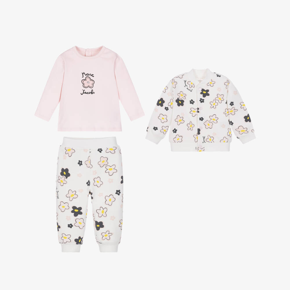 MARC JACOBS-Baby Girls Ivory & Pink Daisy Print Trouser Set | Childrensalon