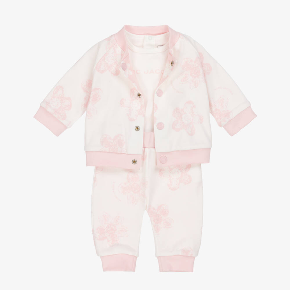 MARC JACOBS-Baby Girls Reversible Pink & White Cotton Trouser Set | Childrensalon