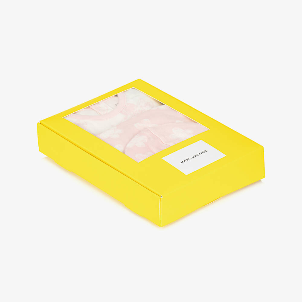 MARC JACOBS-Baby Girls White & Pink Floral Cotton Babysuit Set | Childrensalon