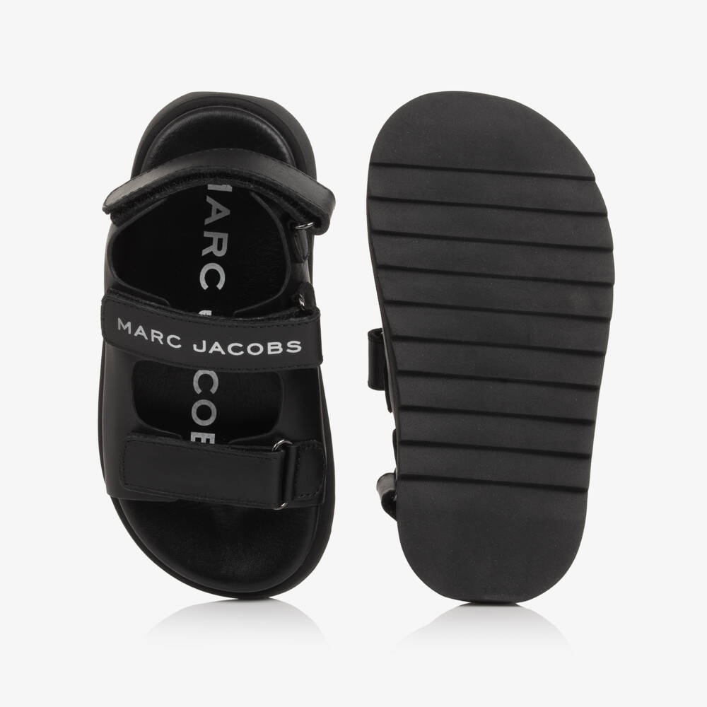 MARC JACOBS-Black Leather Velcro Strap Sandals | Childrensalon