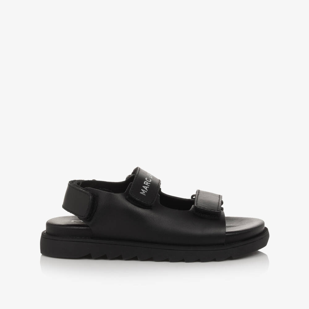 MARC JACOBS-Black Leather Velcro Strap Sandals | Childrensalon