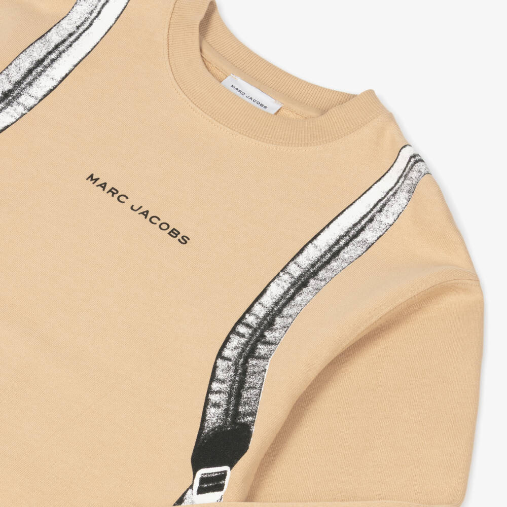 MARC JACOBS-Boys Beige Cotton Printed Backpack Sweatshirt | Childrensalon