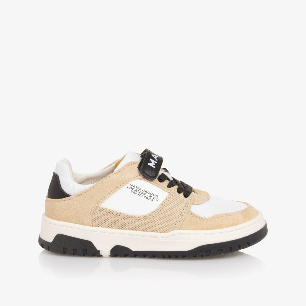 MARC JACOBS-Boys Beige Suede Leather Colourblock Trainers | Childrensalon
