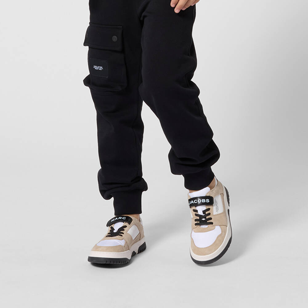 MARC JACOBS-Boys Beige Suede Leather Colourblock Trainers | Childrensalon