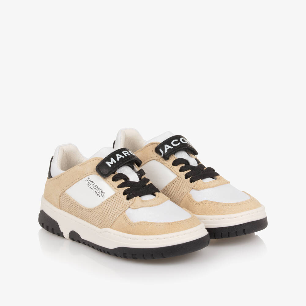 MARC JACOBS-Boys Beige Suede Leather Colourblock Trainers | Childrensalon