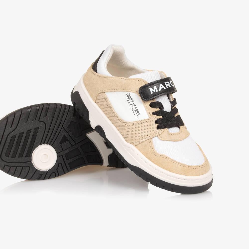 MARC JACOBS-Boys Beige Suede Leather Colourblock Trainers | Childrensalon