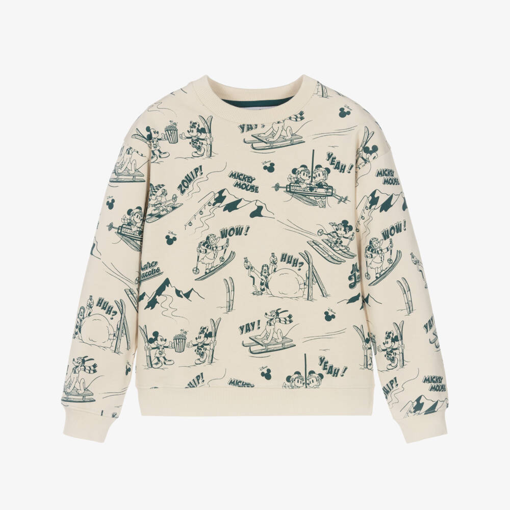 MARC JACOBS-Boys Beige Sweatshirt with Mickey Mouse Ski Print | Childrensalon