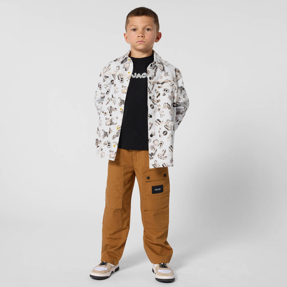 MARC JACOBS-Boys Black Cotton T-Shirt with Smudged-Effect Logo | Childrensalon