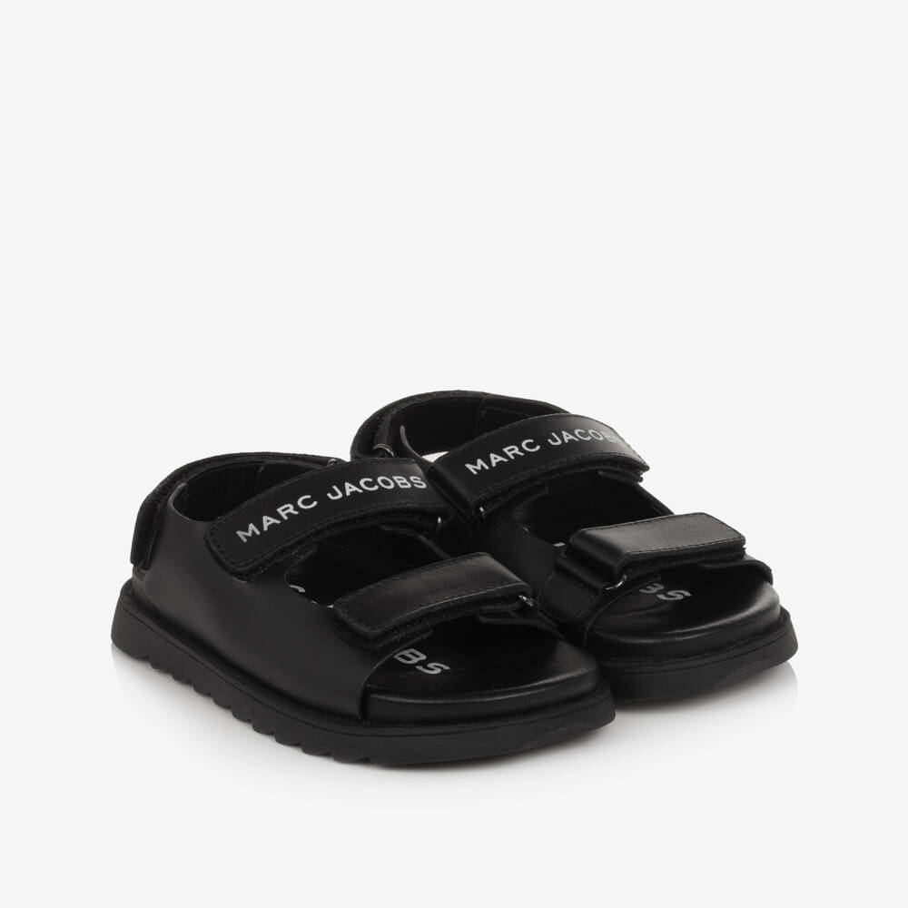 MARC JACOBS-Boys Black Leather Velcro Strap Sandals | Childrensalon