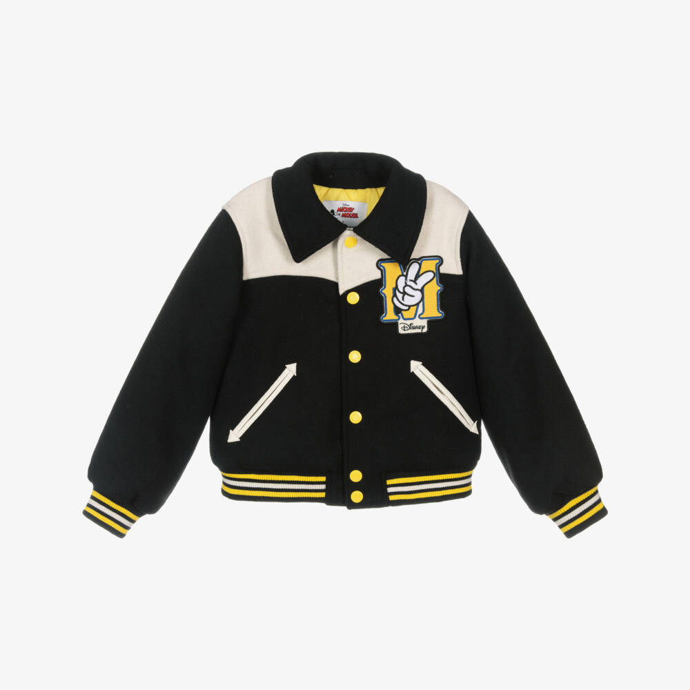 MARC JACOBS-Boys Black Wool Mickey Mouse Varsity Jacket | Childrensalon