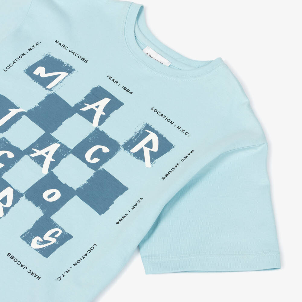 MARC JACOBS-Boys Blue Cotton Checkerboard Logo T-Shirt | Childrensalon
